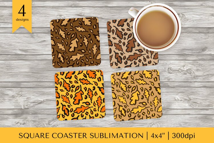 Fall leopard square coaster sublimation. Autumn coasters 21 example image 1
