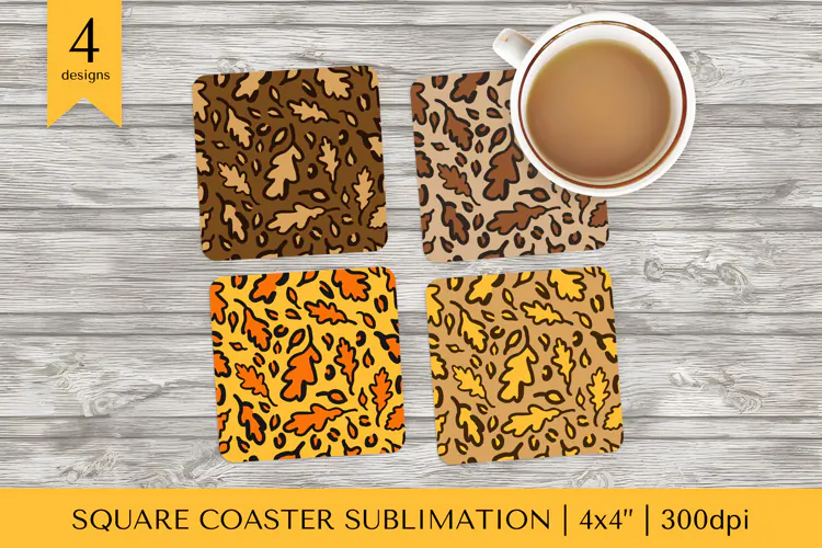 Fall leopard square coaster sublimation. Autumn coasters 21