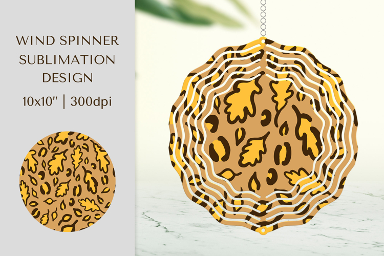 Fall Leopard Spinner Sublimation. Autumn Leaves Design 005