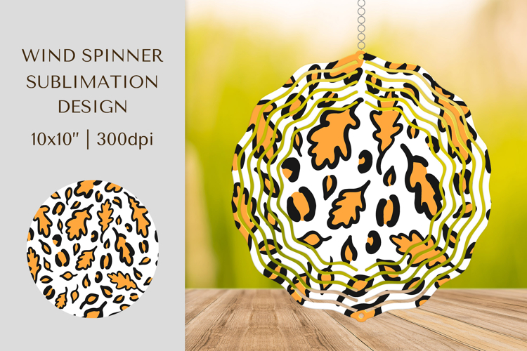 Fall Leopard Spinner Sublimation. Autumn Leaves Design 006
