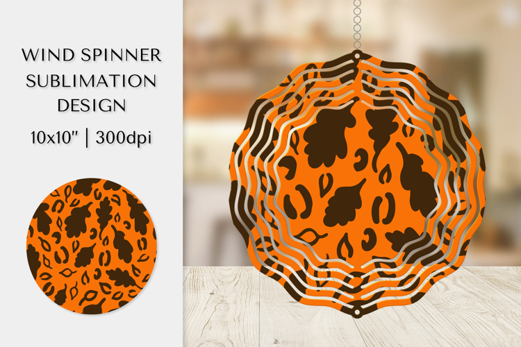 Fall Leopard Spinner Sublimation. Autumn Leaves Design 007