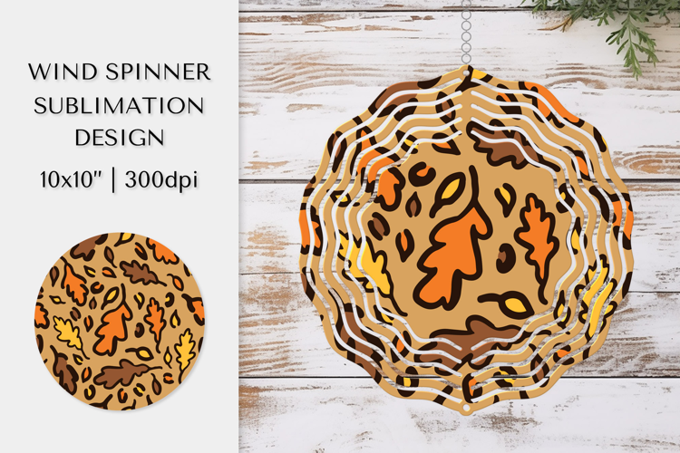 Fall Leopard Spinner Sublimation. Autumn Leaves Design 015