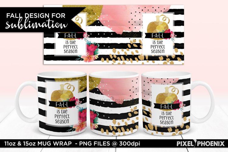 Fall Sublimation Wrap for 15oz mugs with florals and stripes