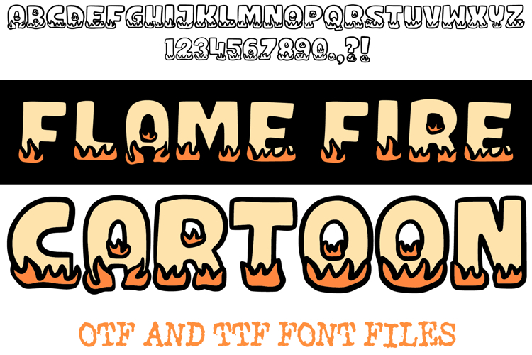Flame Fire Cartoon Lettering ABC Font Typeface Alphabet OTF