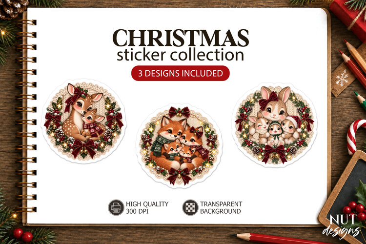 Knitted Christmas Family Animal Sticker winter animals example image 1