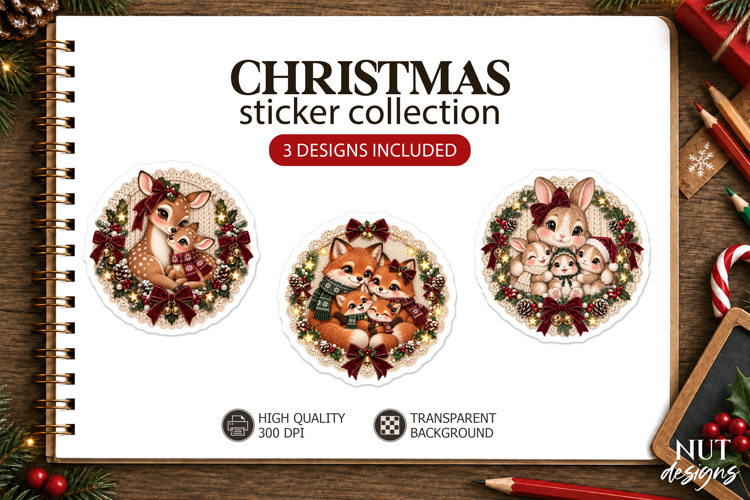 Knitted Christmas Family Animal Sticker winter animals
