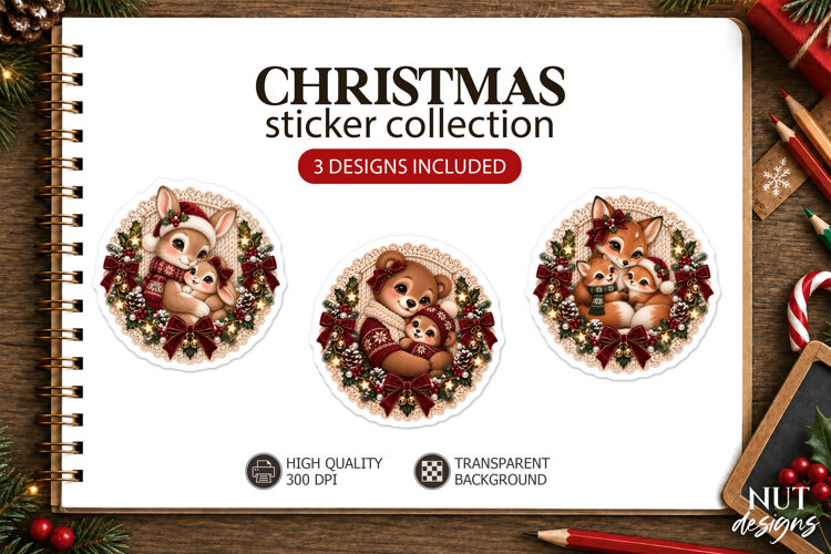 Knitted Christmas Family Animal Sticker winter animals example image 1