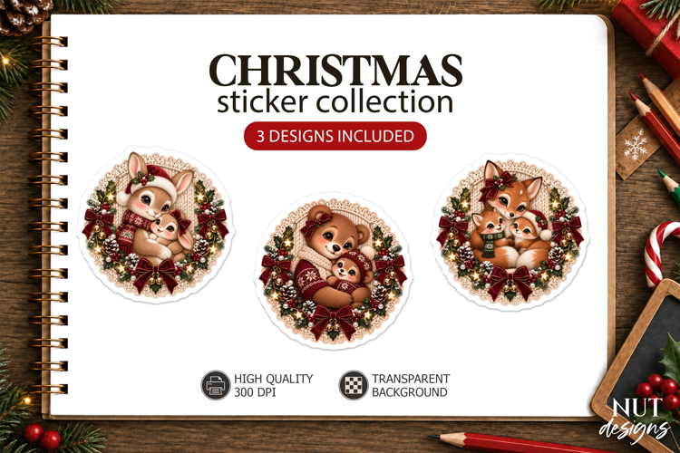 Knitted Christmas Family Animal Sticker winter animals