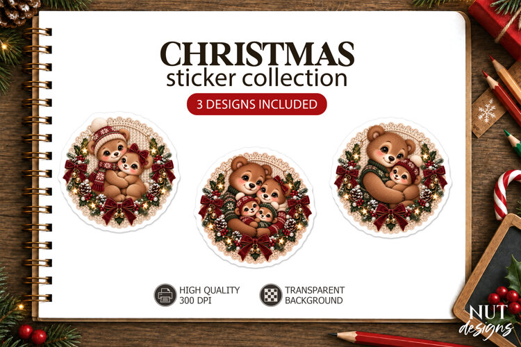 Christmas Bear Family Stickers winter animals example image 1