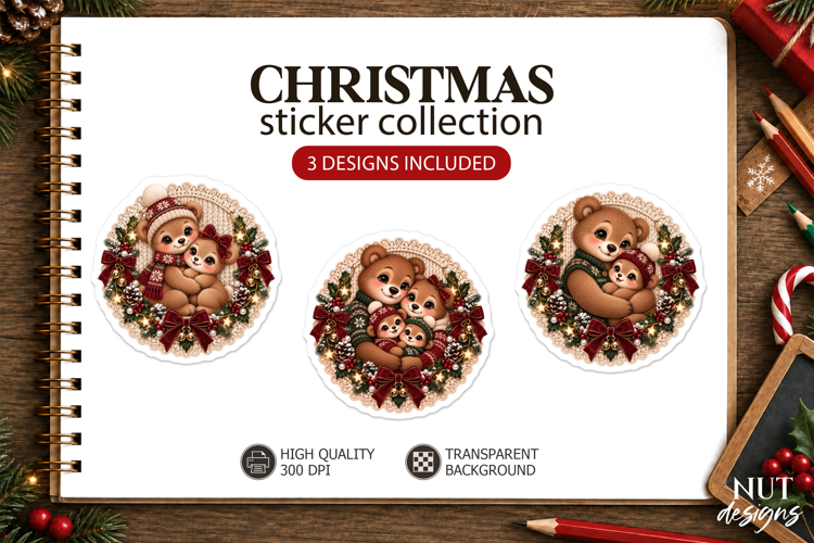Christmas Bear Family Stickers winter animals