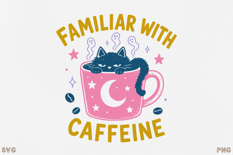 Halloween Black Cat Coffee SVG PNG Cute Spooky Design