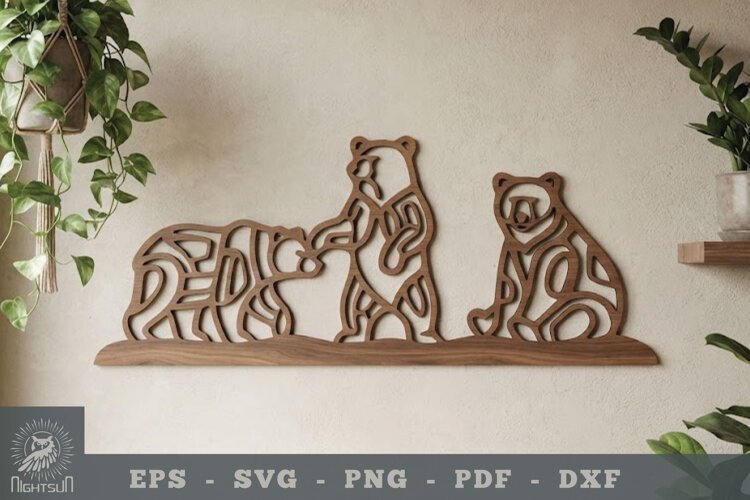 Family Bear Lasercut Wall Decoration example image 1