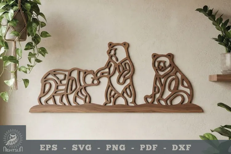Family Bear Lasercut Wall Decoration