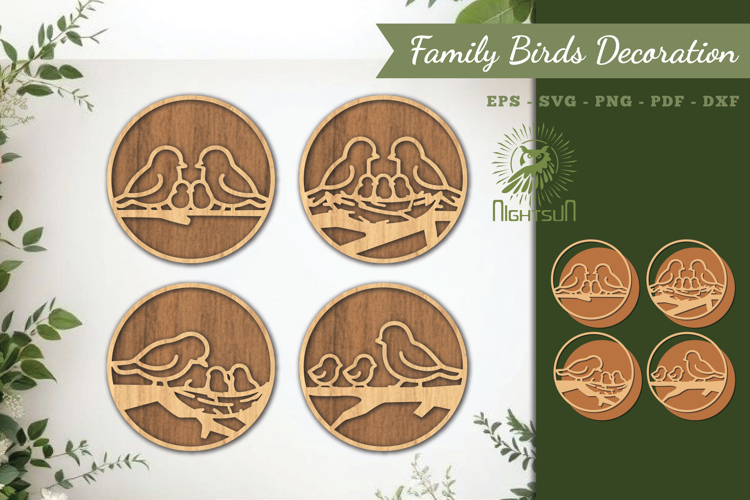 Family Birds Lasercut Decoration SVG example image 1