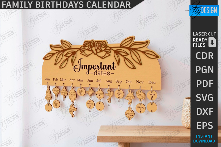 Family Birthday Calendar Laser Cut|Wall Perpetual Calendar