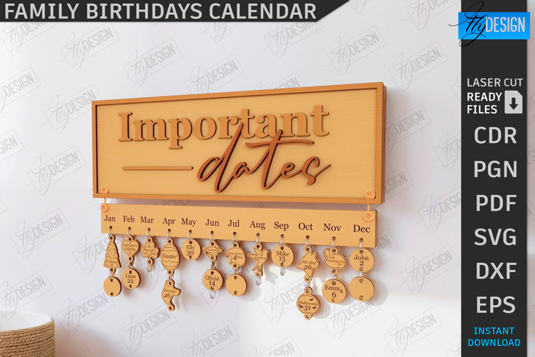 Family Birthday Calendar Laser Cut|Wall Perpetual Calendar