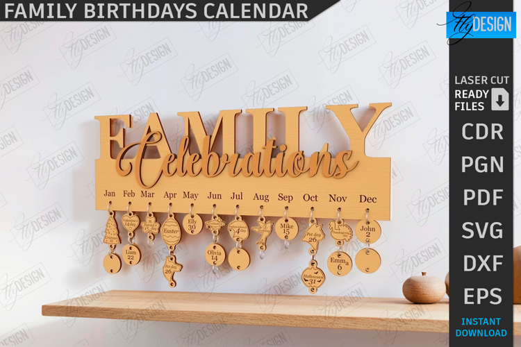 Family Birthday Calendar Laser Cut|Wall Perpetual Calendar