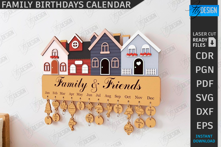 Family Birthday Calendar Laser Cut|Wall Perpetual Calendar