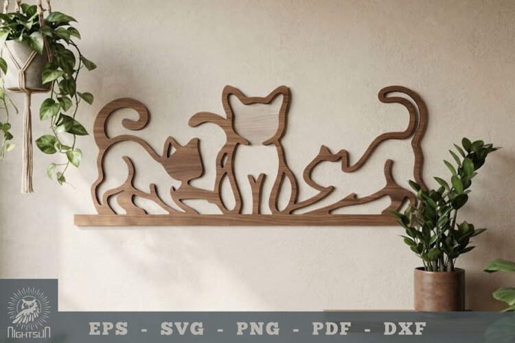 Family Cat Lasercut Wall Decoration example image 1