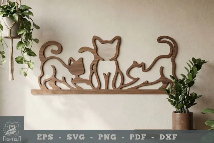 Family Cat Lasercut Wall Decoration