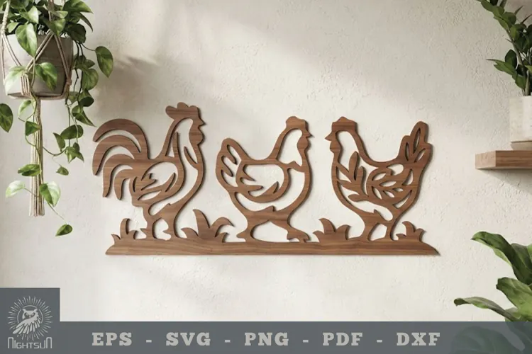 Family Chicken Lasercut Wall Decoration