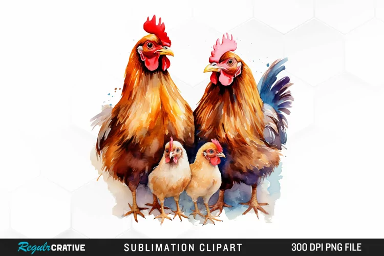 Watercolor Family Chicken PNG Clipart