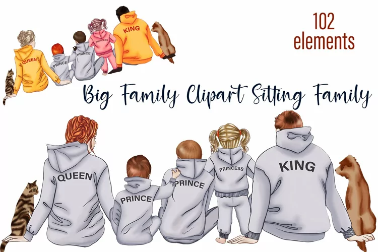 Family Clip Art, Custom Family Portrait, Brother Sister, Dog