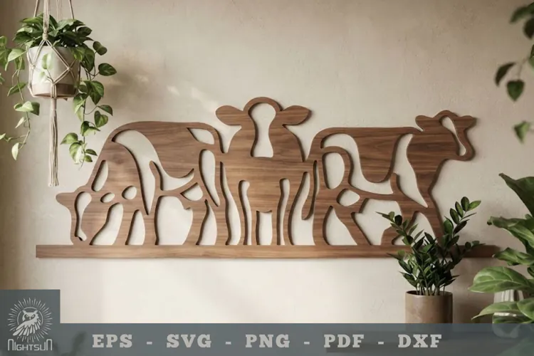 Family Cow Lasercut Wall Decoration