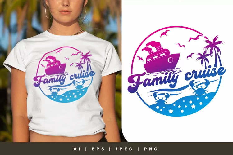 Lovely Summer Circle with Family Cruise Text for Sublimation
