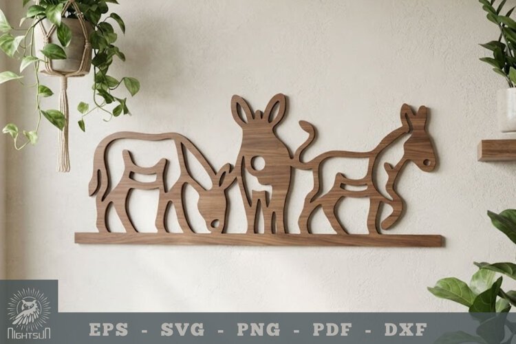 Family Donkey Lasercut Wall Decoration example image 1