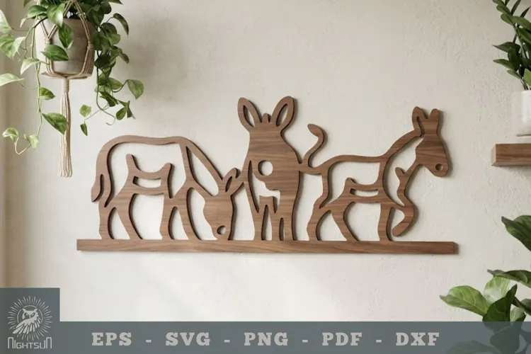 Family Donkey Lasercut Wall Decoration