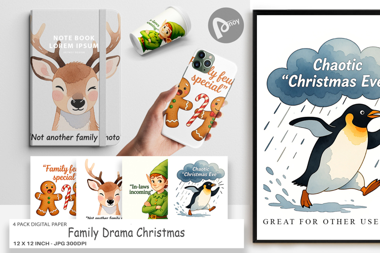 Digital Paper Family Drama Christmas Quotes
