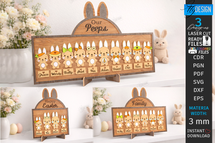 Family Easter Signs Laser Cut| Our Peeps Bunny Welcome Stand