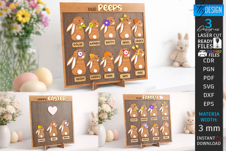 Family Easter Signs Laser Cut| Our Peeps Bunny Welcome Stand