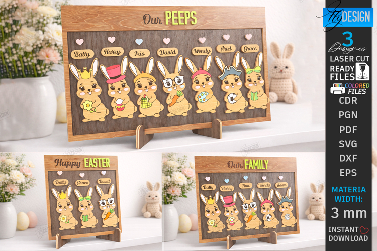 Family Easter Signs Laser Cut| Our Peeps Bunny Welcome Stand
