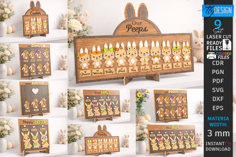Family Easter Signs Laser Cut Bundle | Our Peeps Bunny SVG