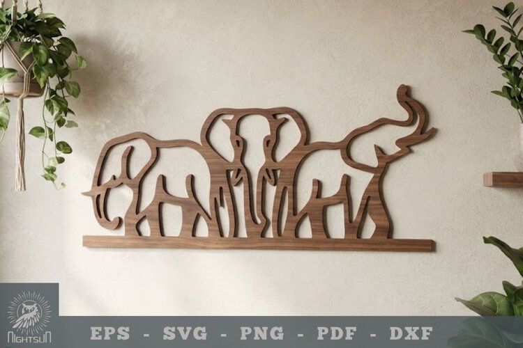 Family Elephant Lasercut Wall Decoration example image 1