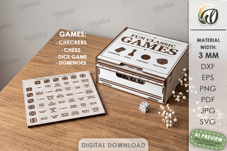 Family Game Case Laser Cut. Board Game Box SVG