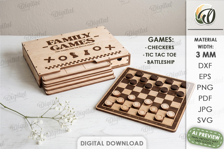 Family Game Case Laser Cut. Board Game Box SVG