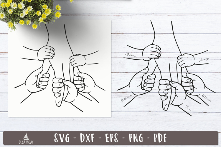 Family Holding Hands SVG | Personalized 5 kids