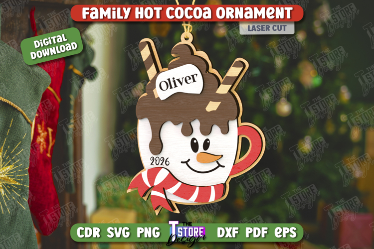 Personalized Family Hot Cocoa Mug Ornament Laser Cut