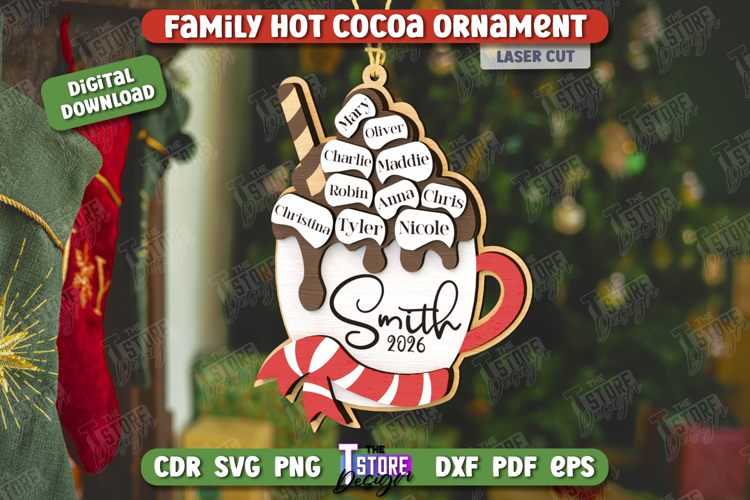 Personalized Family Hot Cocoa Mug Ornament Laser Cut