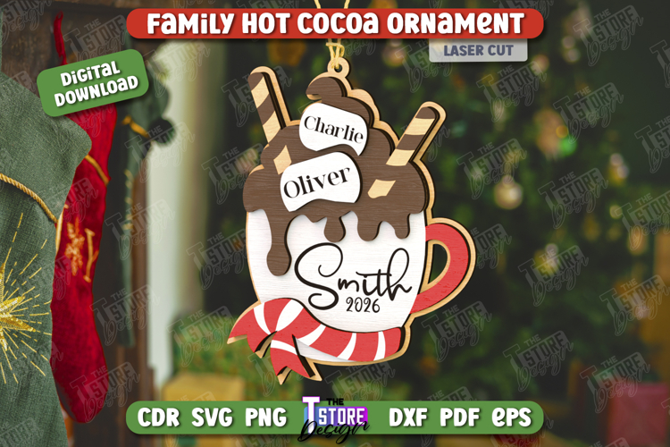Personalized Family Hot Cocoa Mug Ornament Laser Cut
