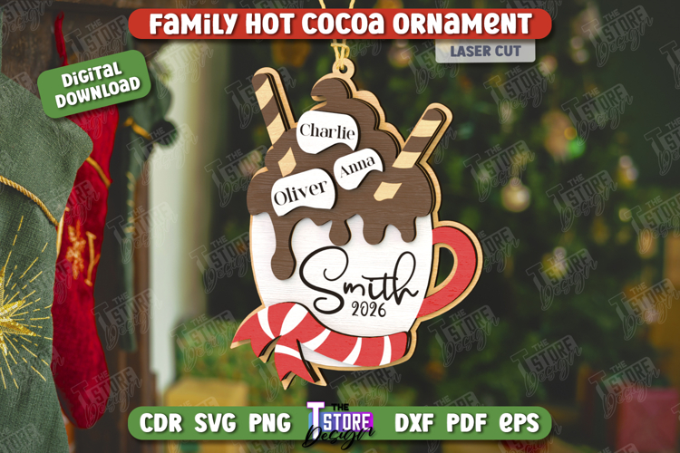 Personalized Family Hot Cocoa Mug Ornament Laser Cut