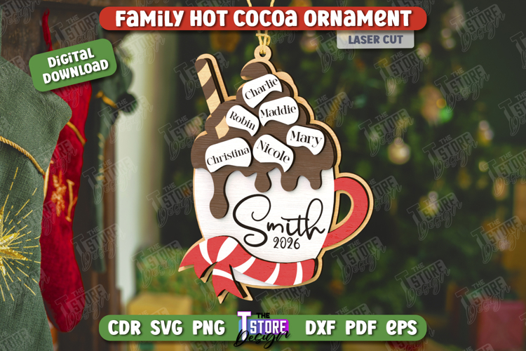 Personalized Family Hot Cocoa Mug Ornament Laser Cut