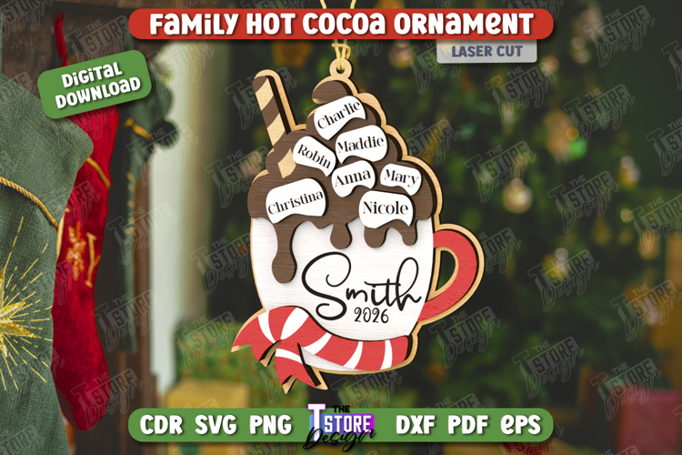 Personalized Family Hot Cocoa Mug Ornament Laser Cut