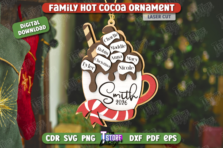 Personalized Family Hot Cocoa Mug Ornament Laser Cut