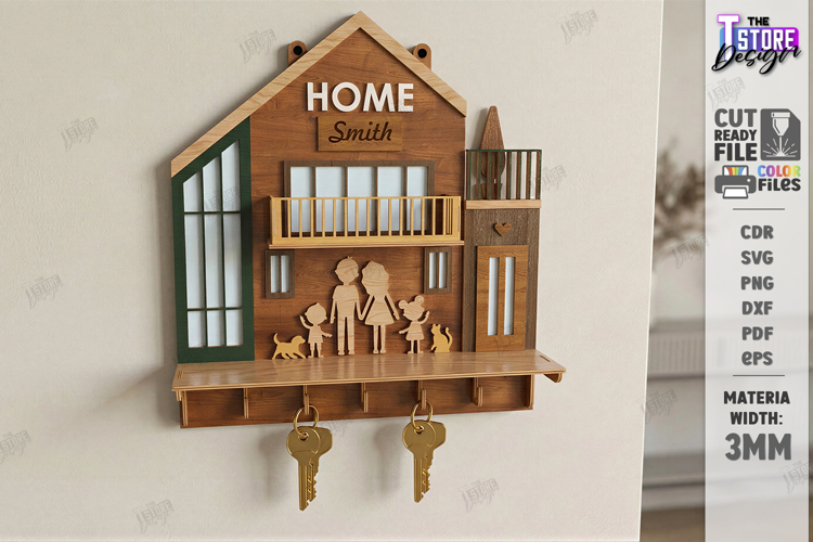 Family Key Holder Laser Cut | Decorative Wall Key Organizer