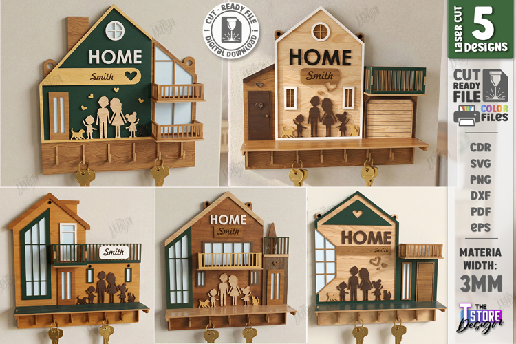 Family Key Holders Laser Cut Bundle | Wall Organizer SVG