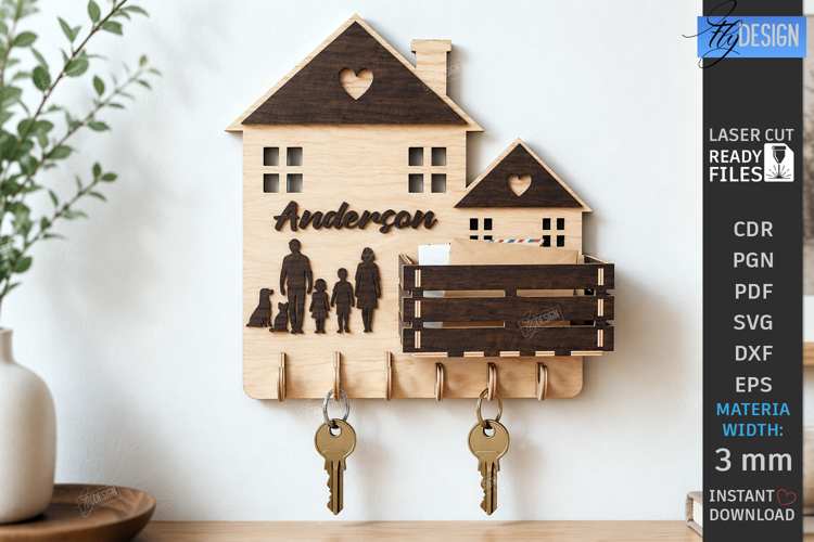 Personalized Family Key Holder Laser Cut | Wall Decor | CNC